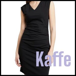 Kaffe Black India V-Neck Sleeveless Side Ruche Jersey Slim Fit Shift Dress (L)